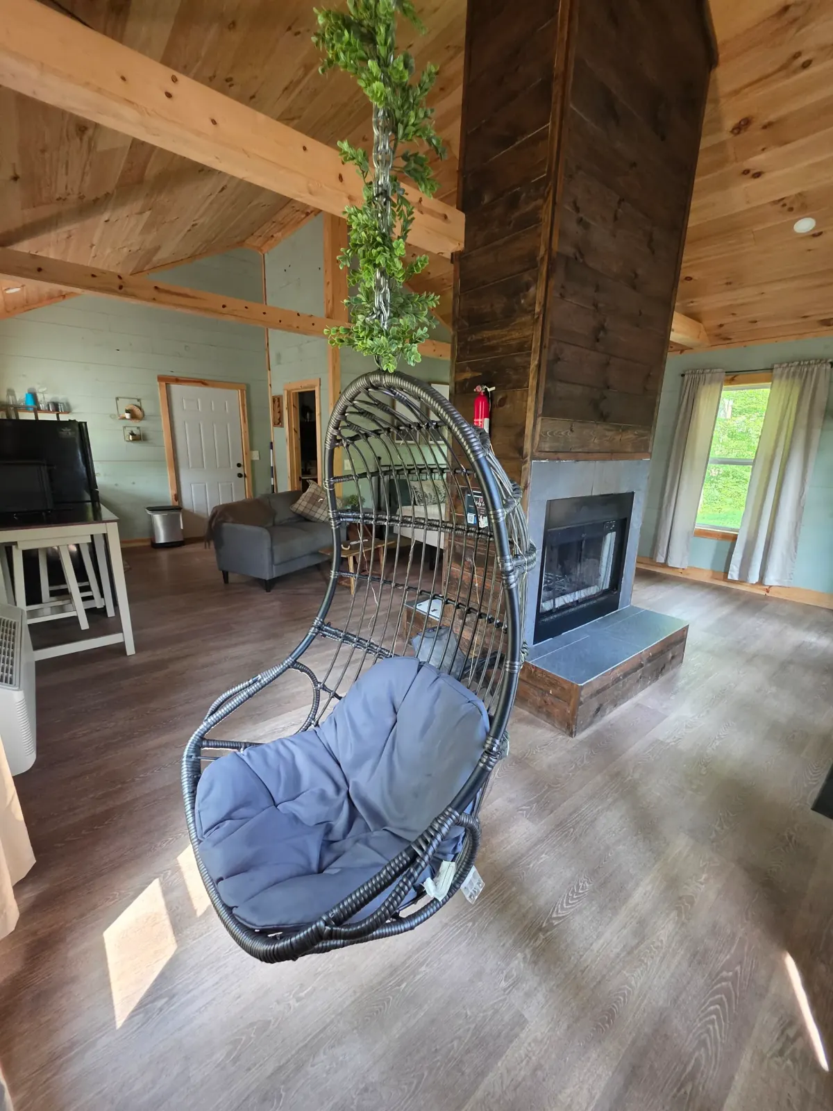 Interior view from the entrance showing the open floor plan at Butterfly Ridge cabin