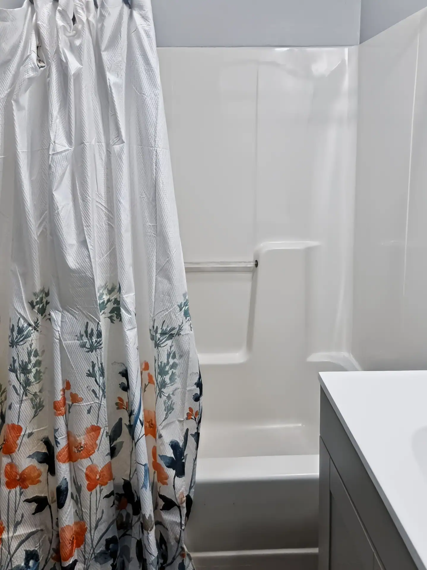 Tub and shower combination in the first bathroom of The Getaway House.