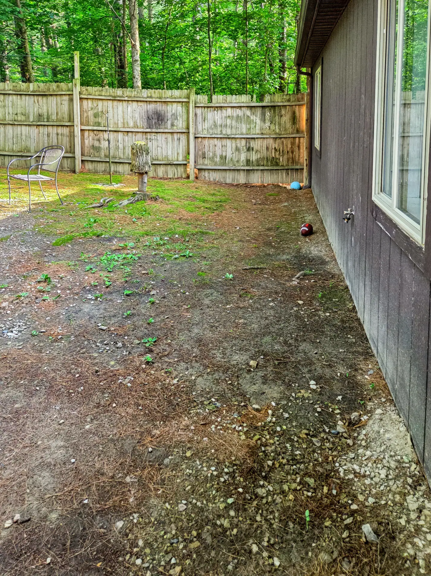Fenced yard beside The Getaway House, ready for guests with dogs.