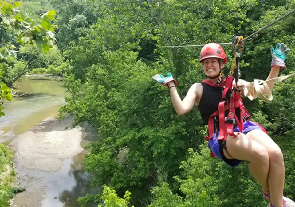 Zip-lining through the forest canopy in Hocking Hills